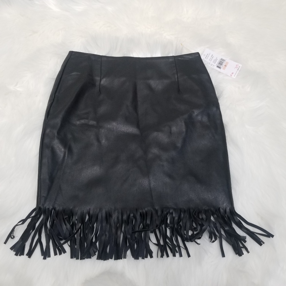 KAREN KANE Vegan Leather Fringe Skirt